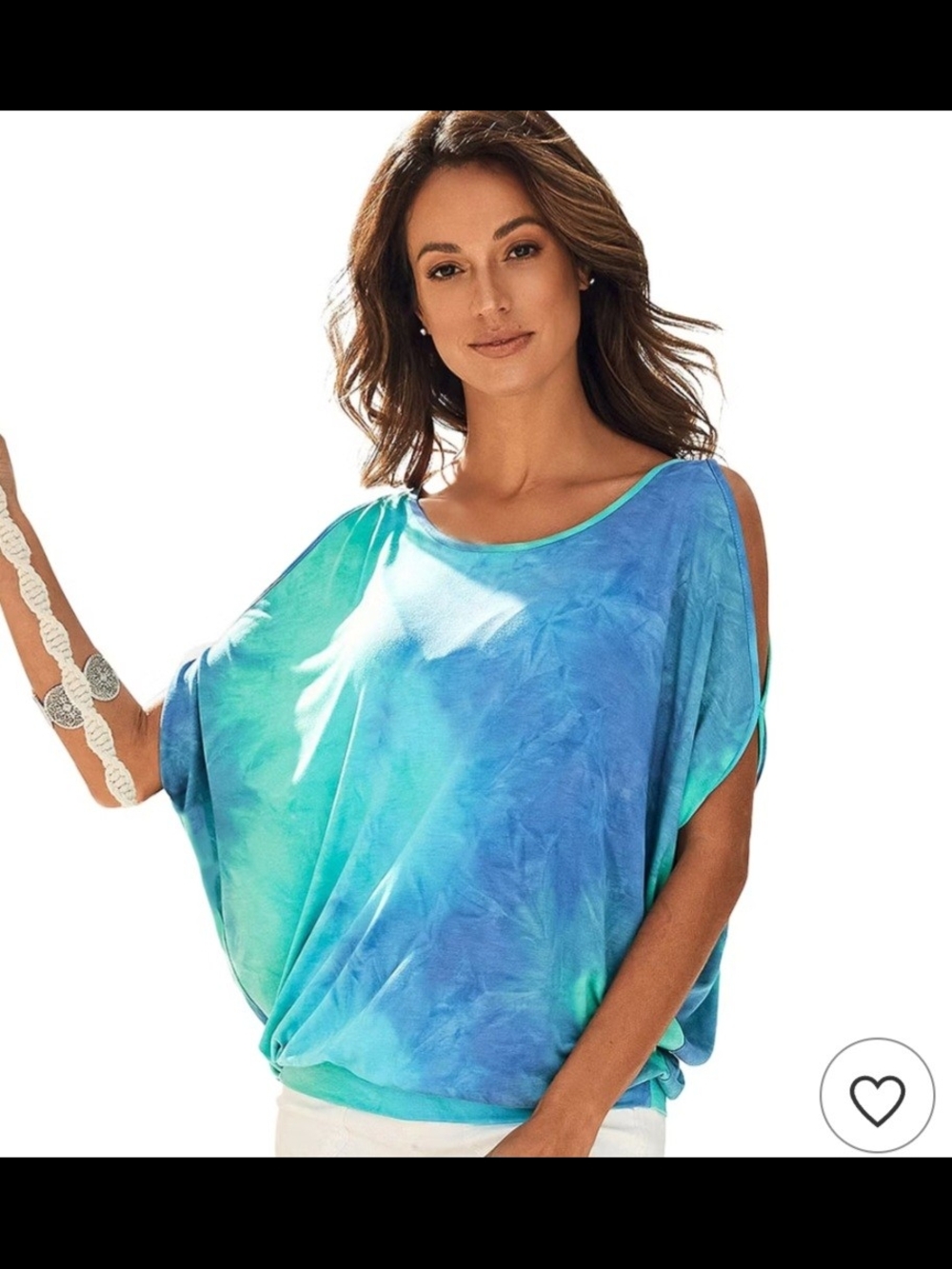 Loose Cold Shoulder Top - LASCANA - Light Blue & White Tie Dye Design